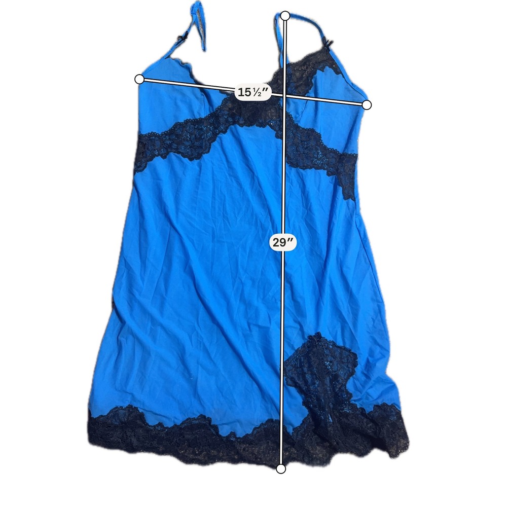 Victorias Secret Blue Black Lace Slip Dress Nightgown June 2011 Vintage Small - Picture 3 of 4